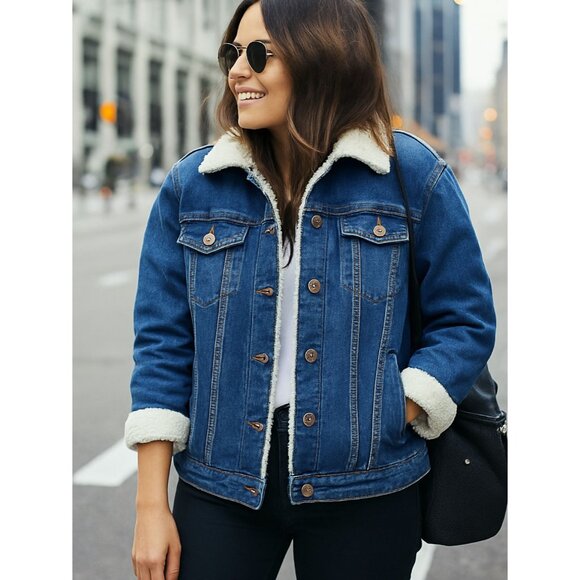 BCBGeneration Women's Sherpa Lined Denim Jacket Blue Jean Trucker Coat Size M - Picture 1 of 10